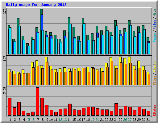 Daily usage for January 2013